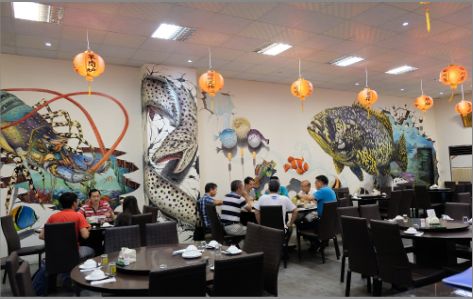 巴东海鲜餐厅墙体彩绘